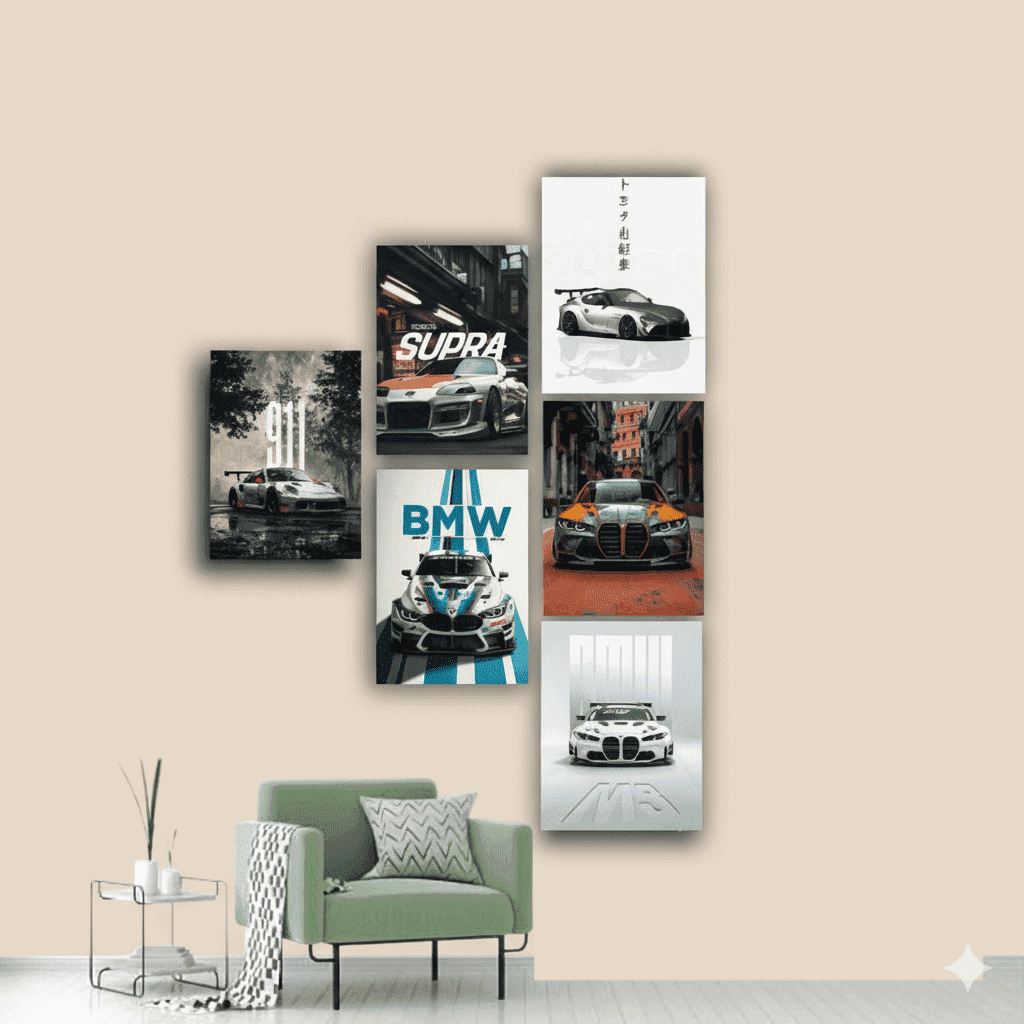 6 Pcs Unique Car Wall Art Frame Set